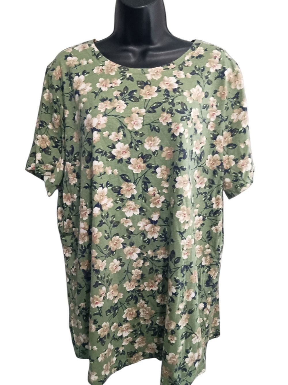 Woman Within Shirt Size 1X (22/24) Green Floral Short Sleeve Women’s Top Casual